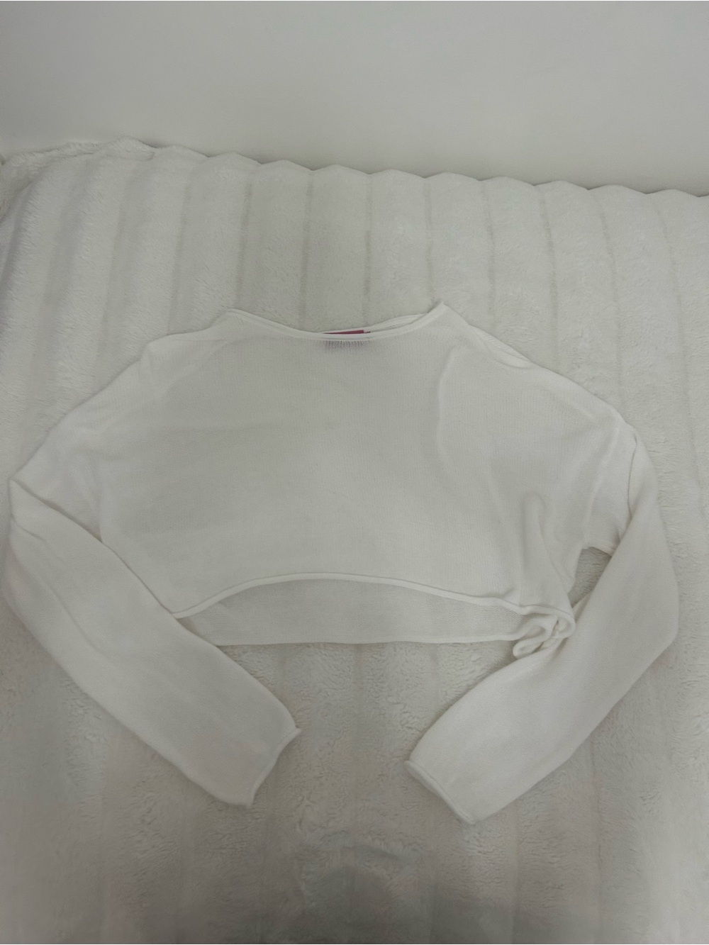 Edikted White Sherpa-Lined Jacket with Pink Logo Tag